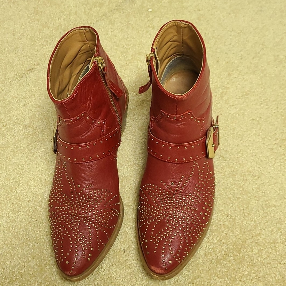 Zara micro studded cowboy red Boots 35 size 5